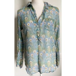 Liberty Art Fabrics for J. Crew • Peacock Feather Print Women's Top Cotton Silk